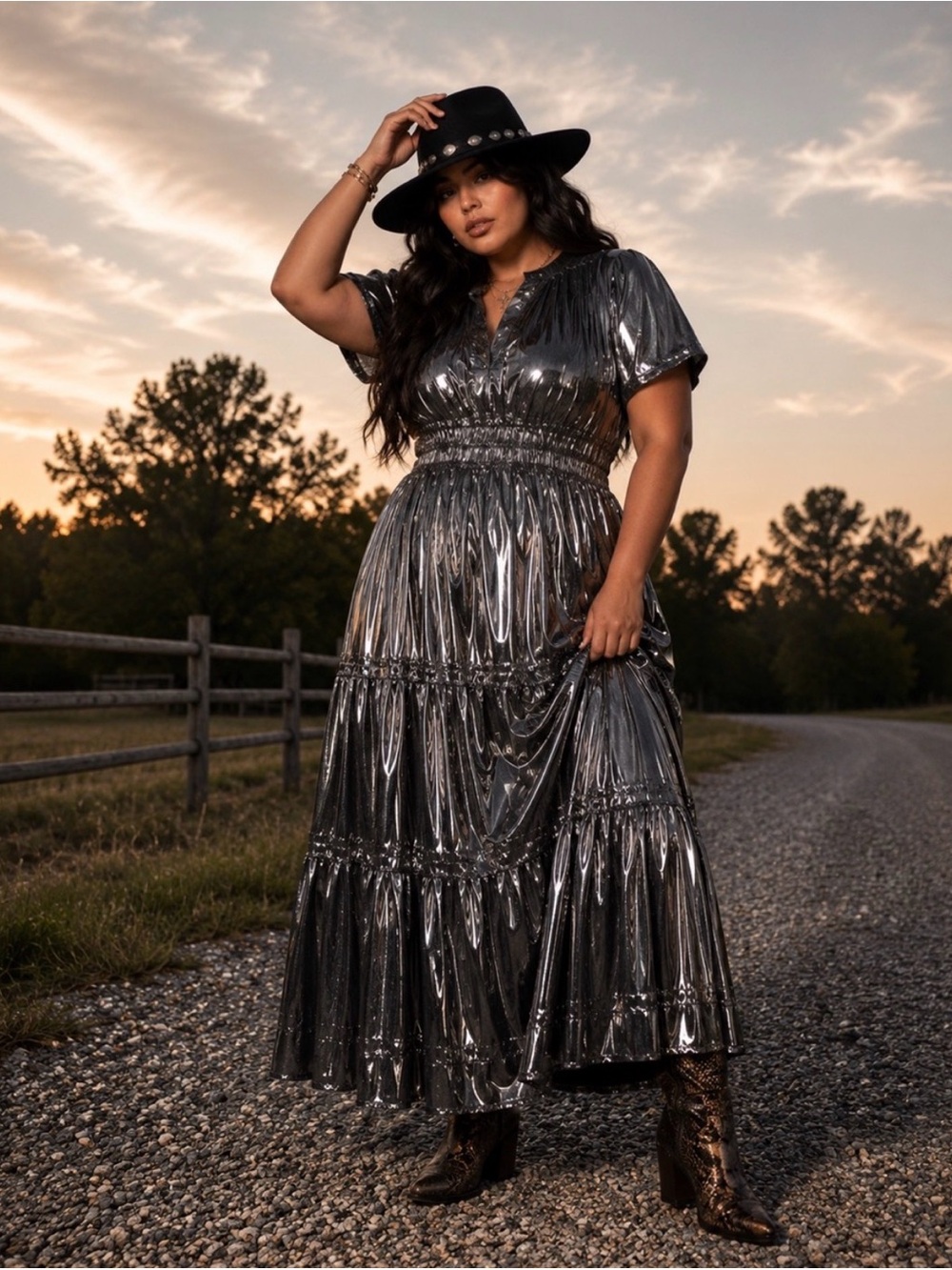 Anthropologie Somerset Maxi Dress Metallic Dark Silver Plus Size 3X Glam Party - Picture 2 of 7